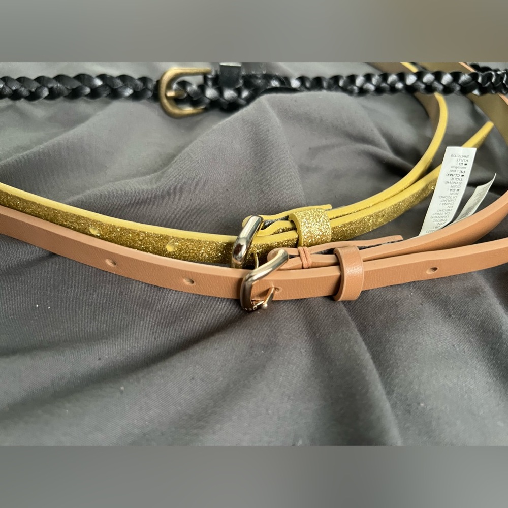 3 Piece Thin Belt Pack-Gold Glitter, Brown & Black-ONE SIZE FITS MOST!